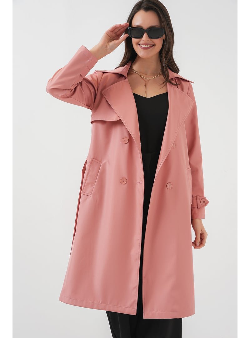 Bigdart Pembe Kruvaze Yaka Trençkot