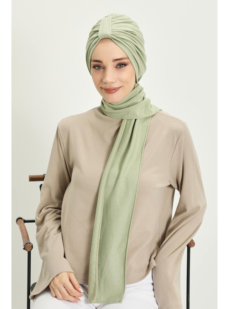 Aisha`s Design 80rb Çağla Yeşili Kışlık Fularlı Bone Türban,b