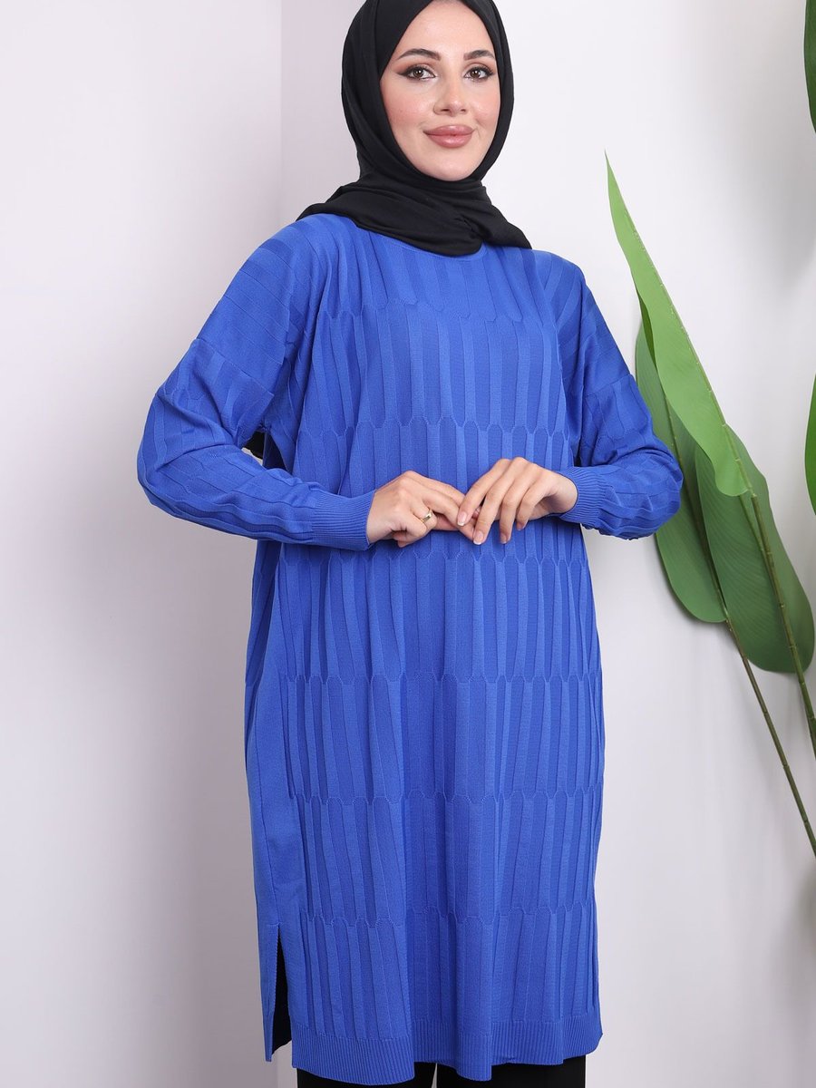 İmajbutik Saks Mavisi Soğuk İplik Merserize Triko Tunik