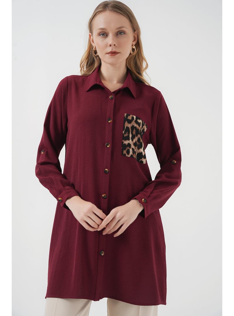 Bigdart Bordo Cep Detaylı Gömlek Tunik