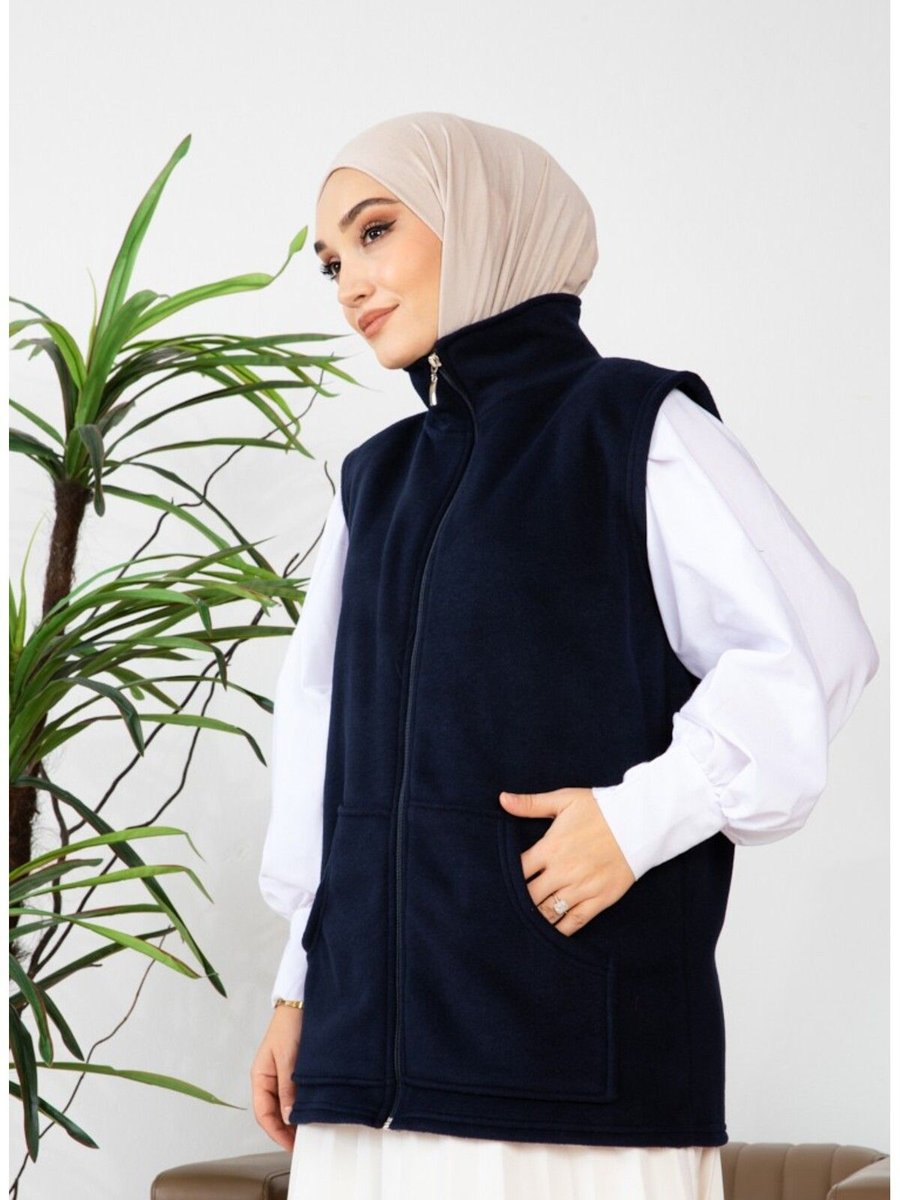 Kardelen Butik Ümraniye Unisex Fermuarlı Polar Yelek Dik Yakalı Lacivert