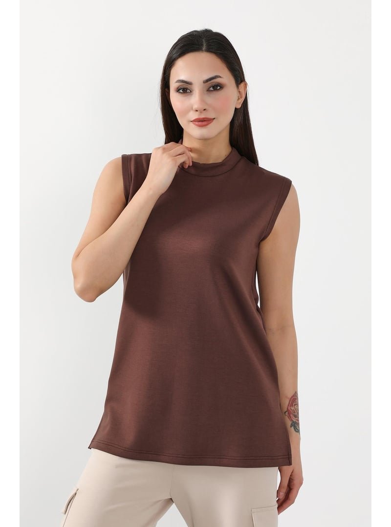 Aisha`s Design Kahverengi Düz Kolsuz Tunik,sw
