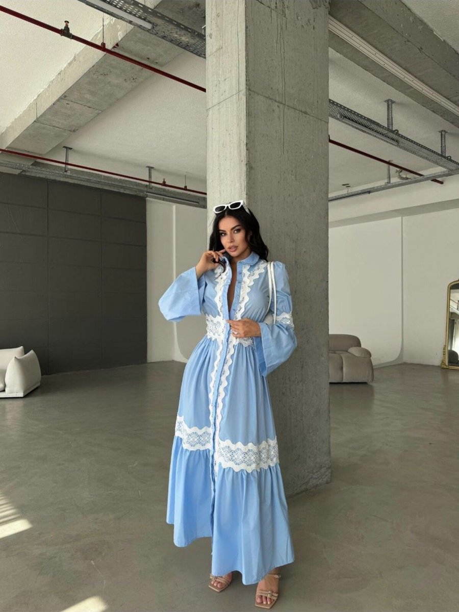 Suphias İthal Poplin Kumaş & Dantel Detaylı Elbise
