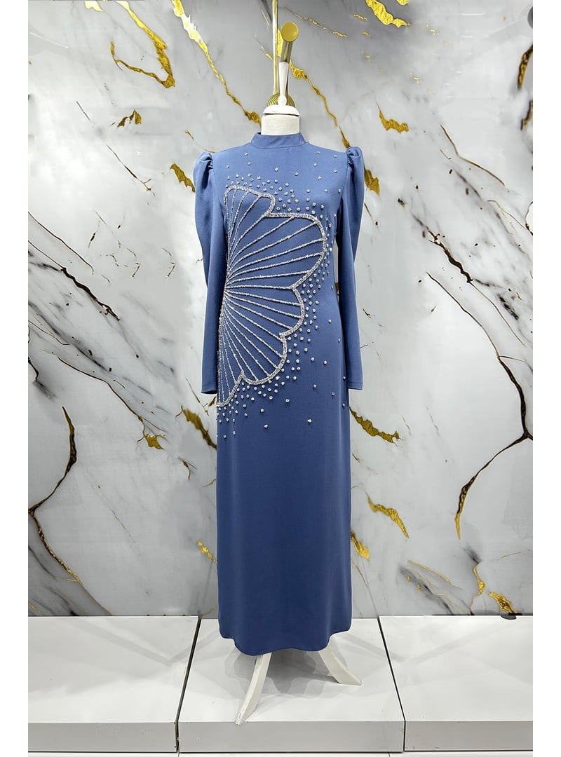 Hakimoda İndigo Zer Krep Abiye Elbise