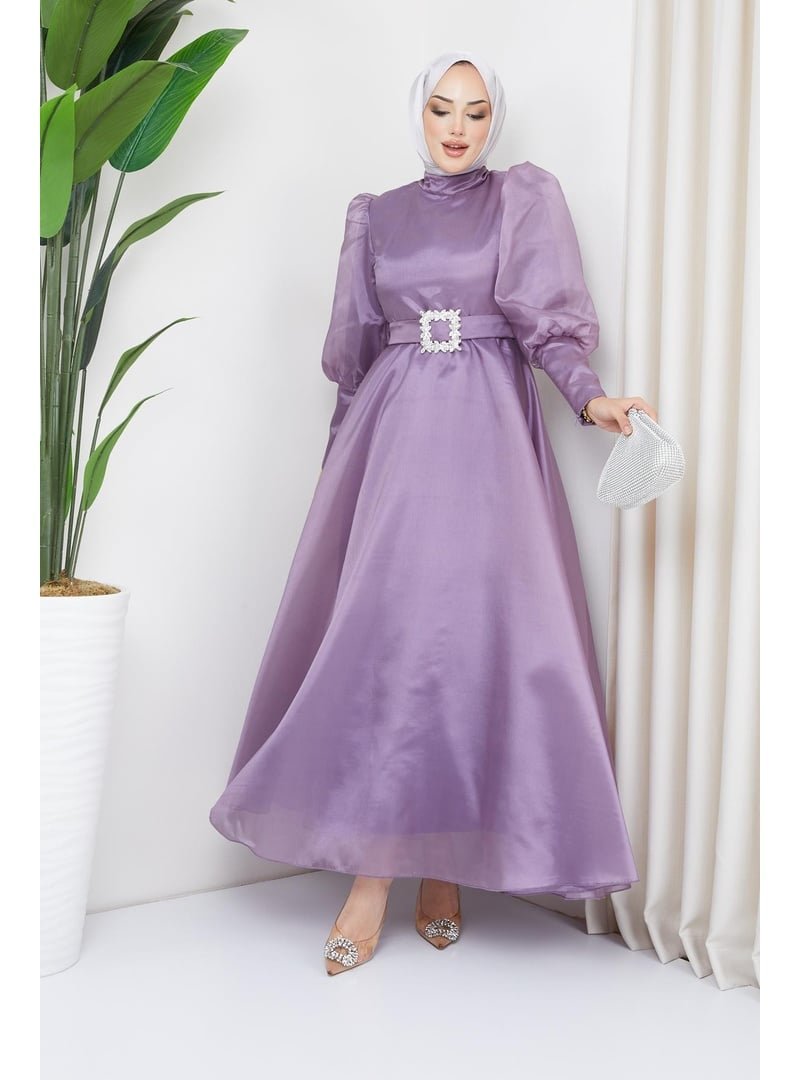 Hakimoda Lila Balon Kollu Organze Abiye