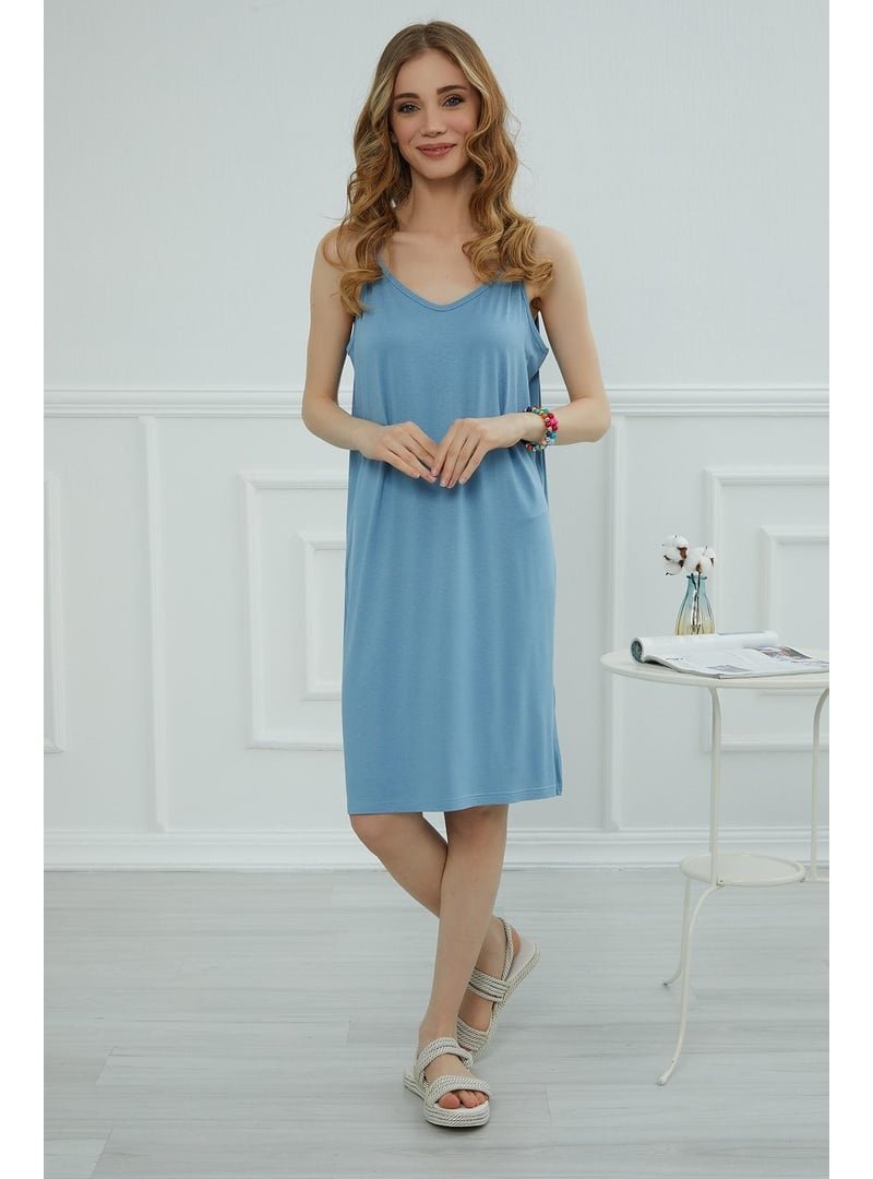 Aisha`s Design Mavi Askılı Penye Kısa Elbise,elb