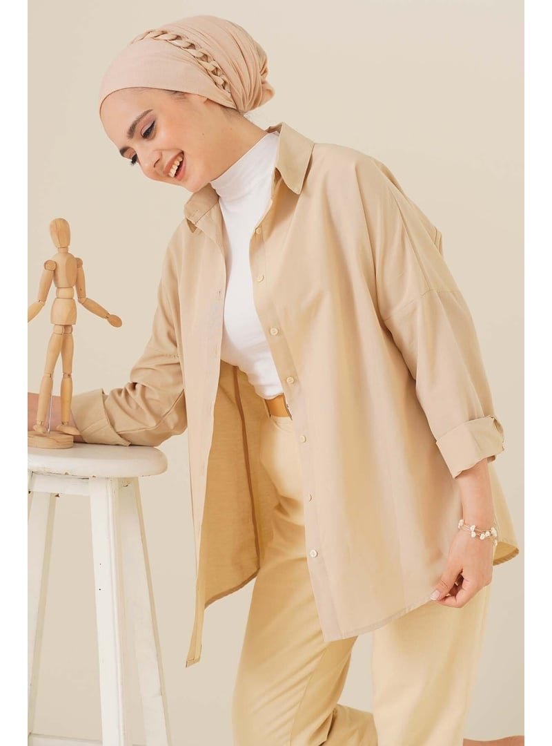 Bigdart Krem Oversize Basic Gömlek