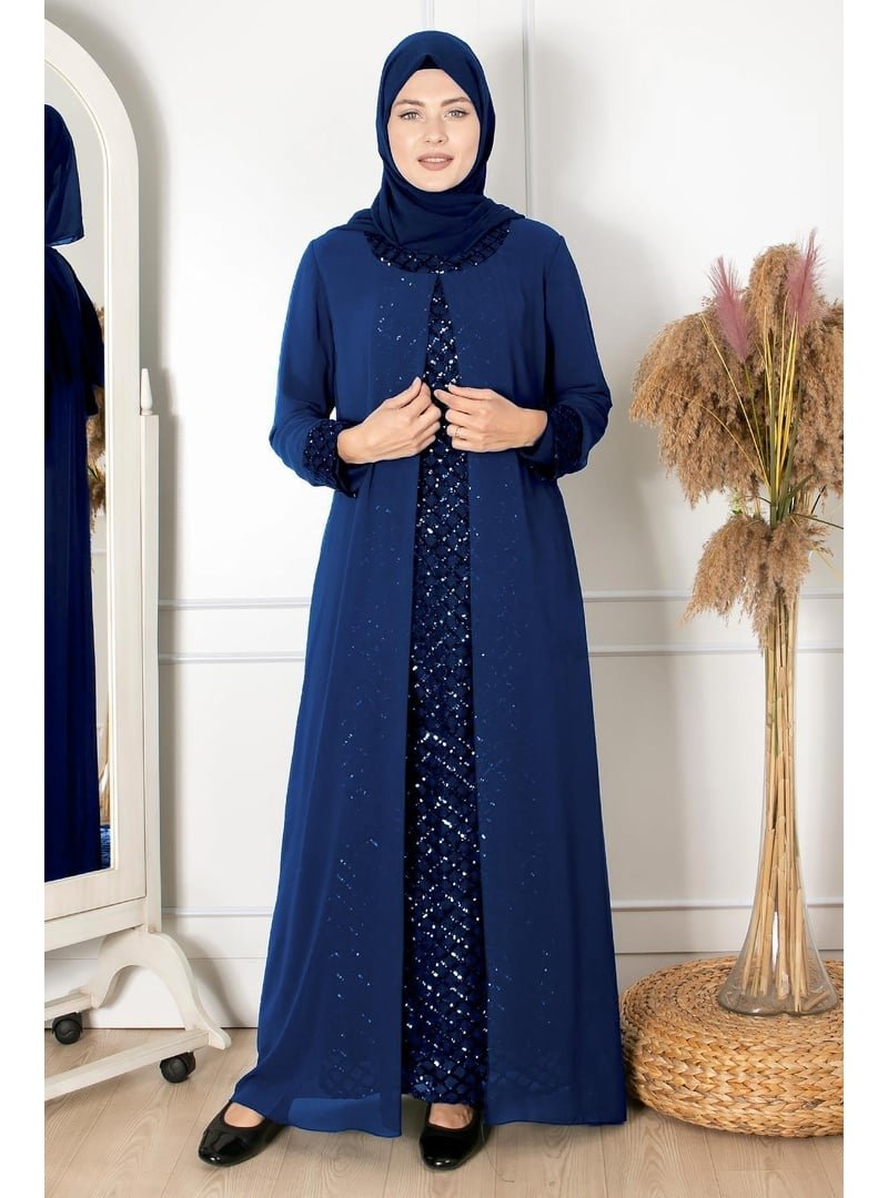 MFA Moda Lacivert Pelerinli Payet Detaylı Abiye