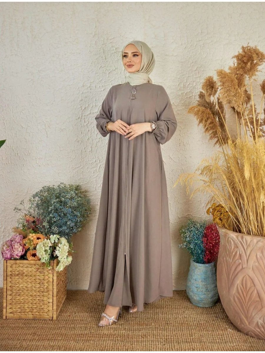 Moda Esre Fashion Giyim Mevlana Ferace Acı Kahve Renk Medine Ipeği Kumaş