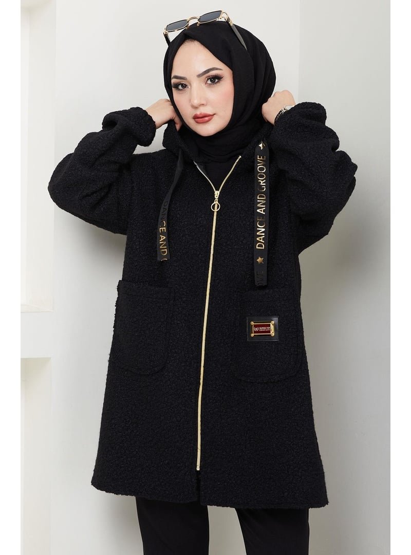 Hafsa Mina Siyah Oversize Buklet Kaban