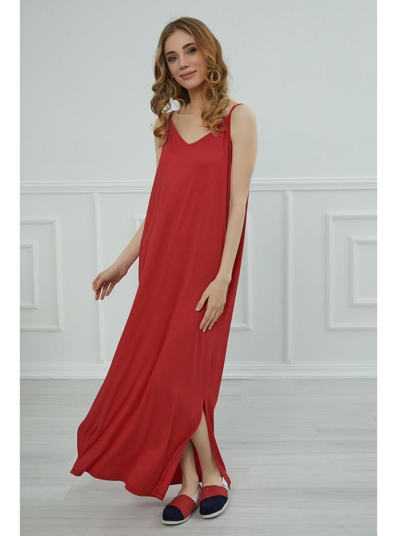 Aisha`s Design Kırmızı Askılı Penye Elbise,elb