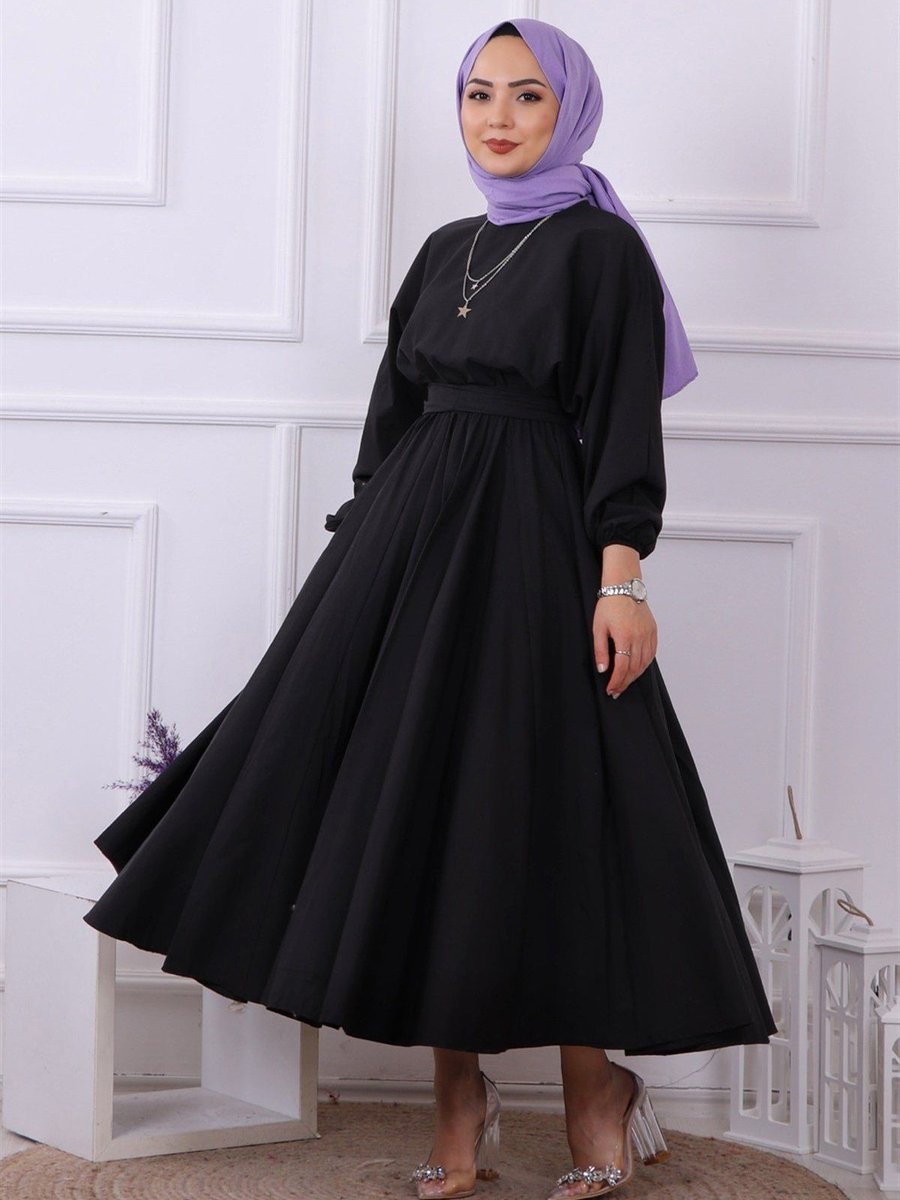 Db Didem Butik Uzun Kloş Mevlana Günlük İç Göstermeyen Kuşaklı Elbise