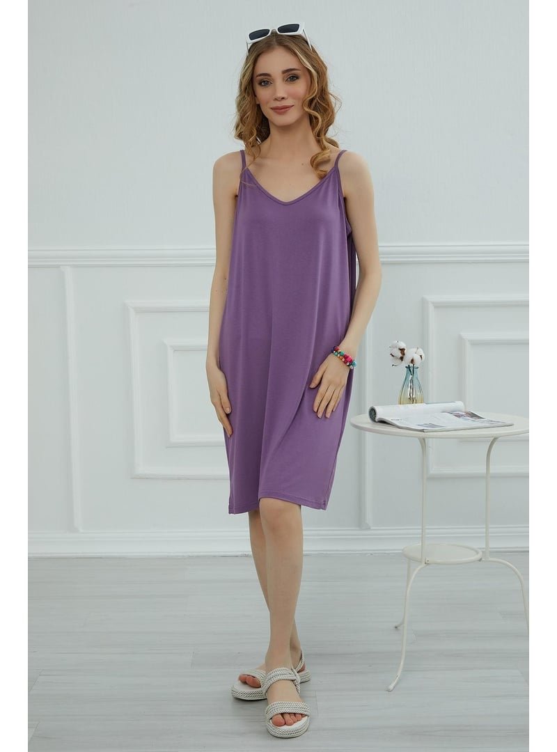 Aisha`s Design Lila Askılı Penye Kısa Elbise,elb