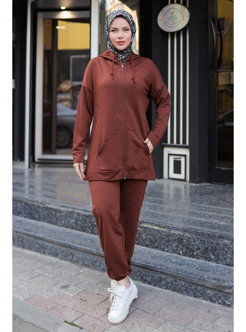 Bestenur Kahve Rival Tunik Pantolon İkili Takım