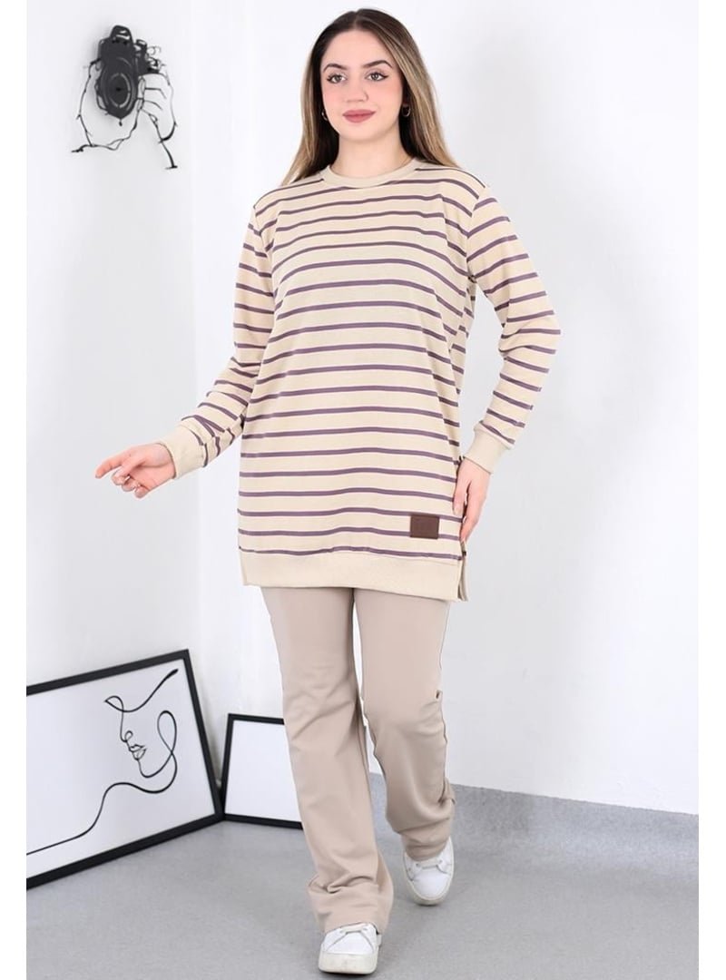 Pelsu Moda Mor Çizgili Tunik