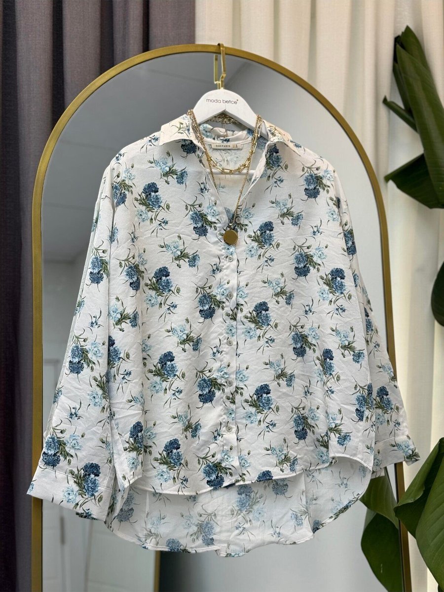 Modabetce Saten Simli Kadın Oversize Gömlek