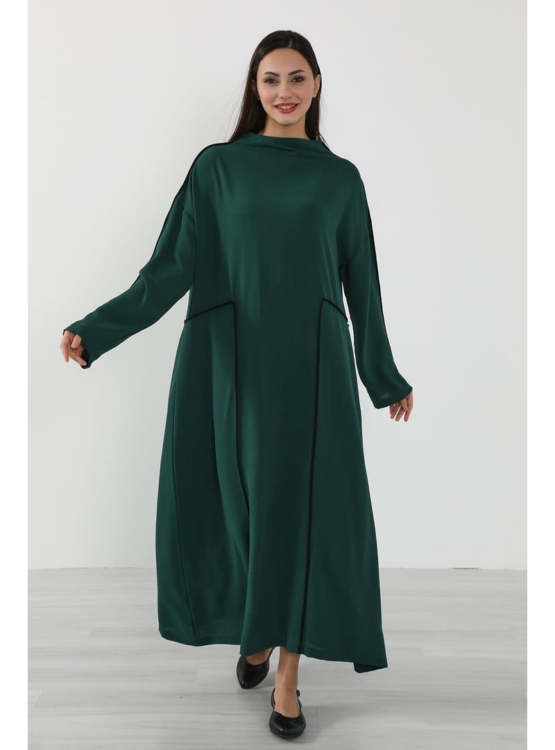 Aisha`s Design Koyu Yeşil Rahat Kesim Şerit Detaylı Aerobin Elbise,elb