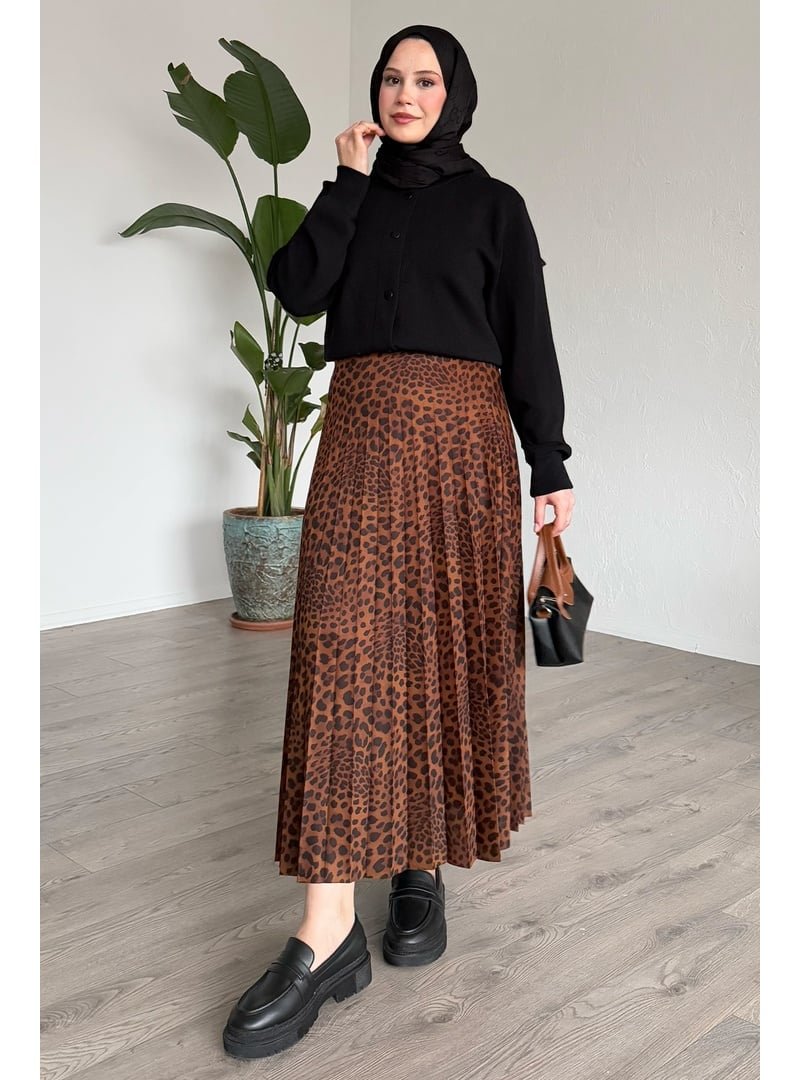 InStyle Leopar Desenli Piliseli Kahverengi Etek