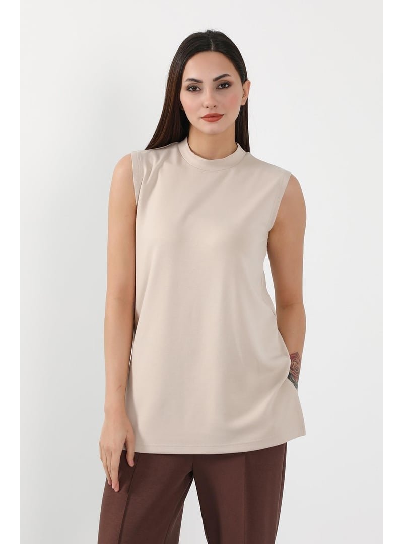 Aisha`s Design Bej Düz Kolsuz Tunik,sw