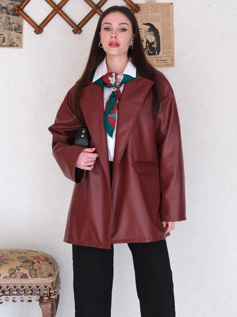 Ceylan Otantik Bordo Deri Ceket