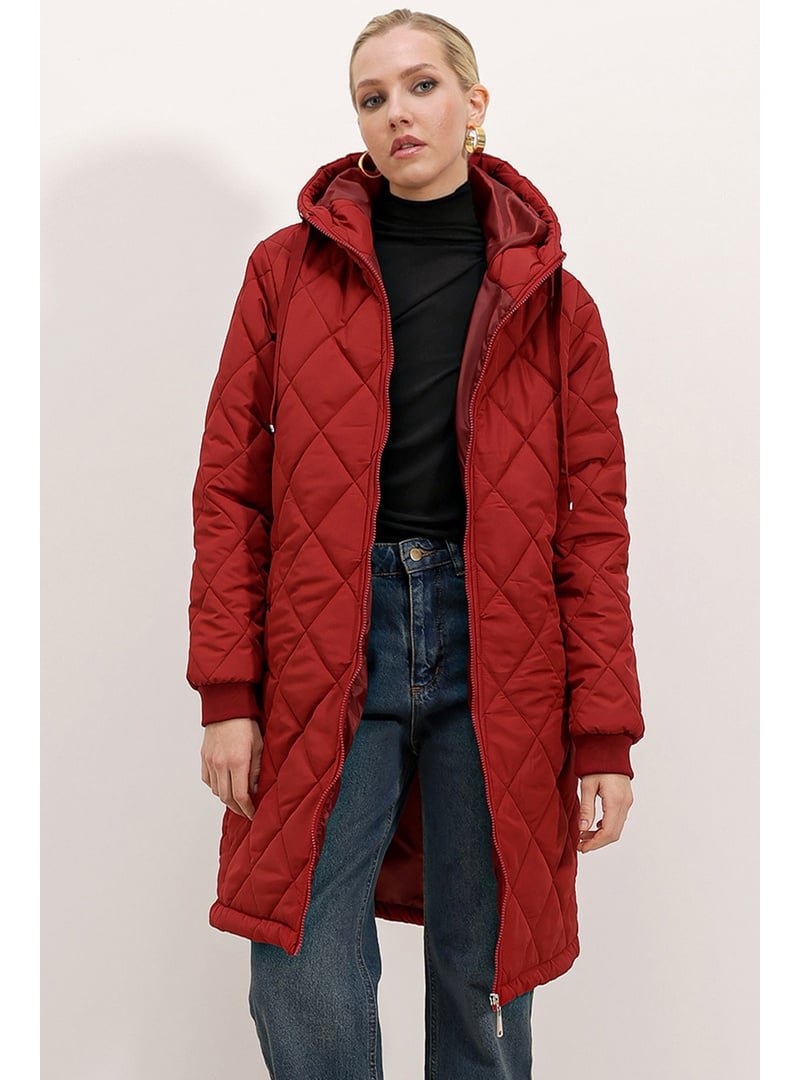 Bigdart Bordo Kapitone Uzun Şişme Mont