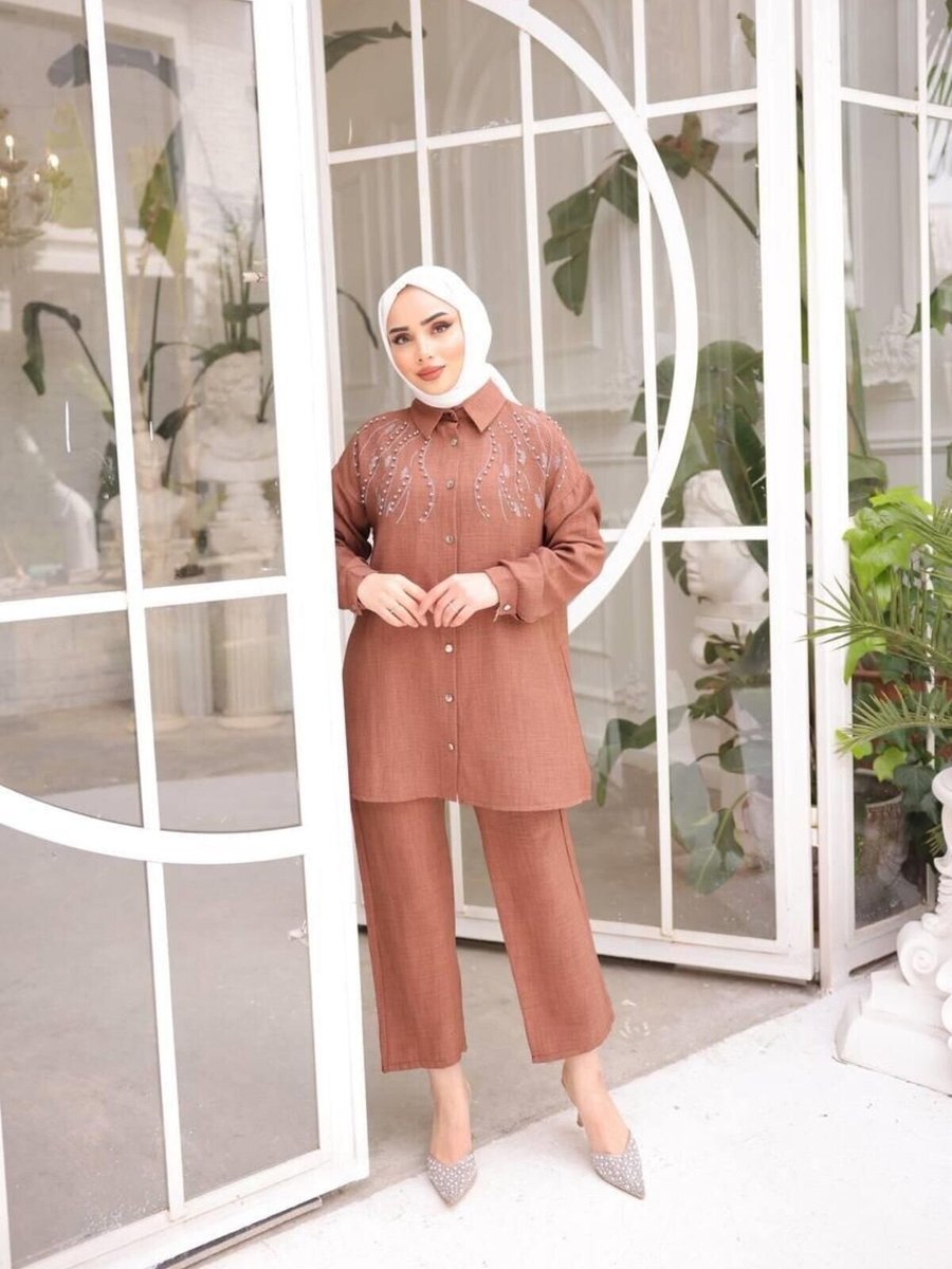Nergis Neva Butik Kahve Taşlı Takım