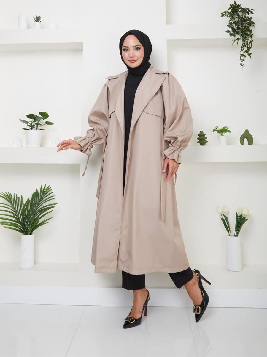 Moda Periy Kadın Su Geçirmez Mevsimlik Kap Kolu İpli Trençkot