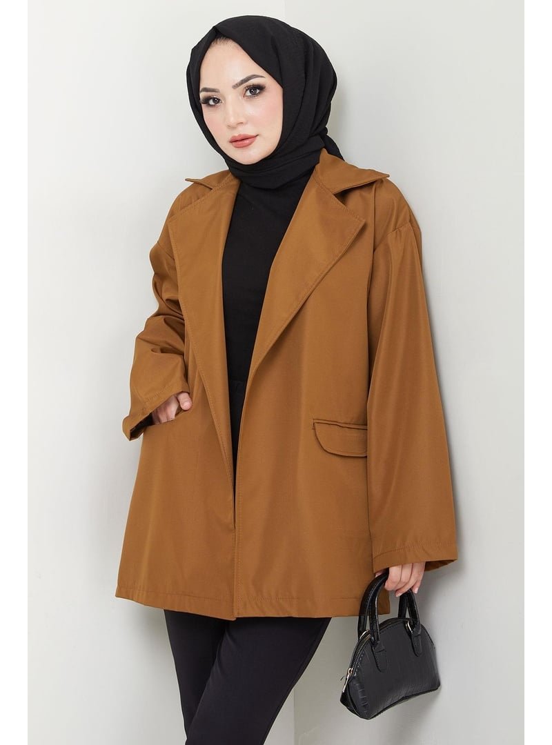 Hafsa Mina Taba Leopar Detaylı Oversize Bondit Ceket