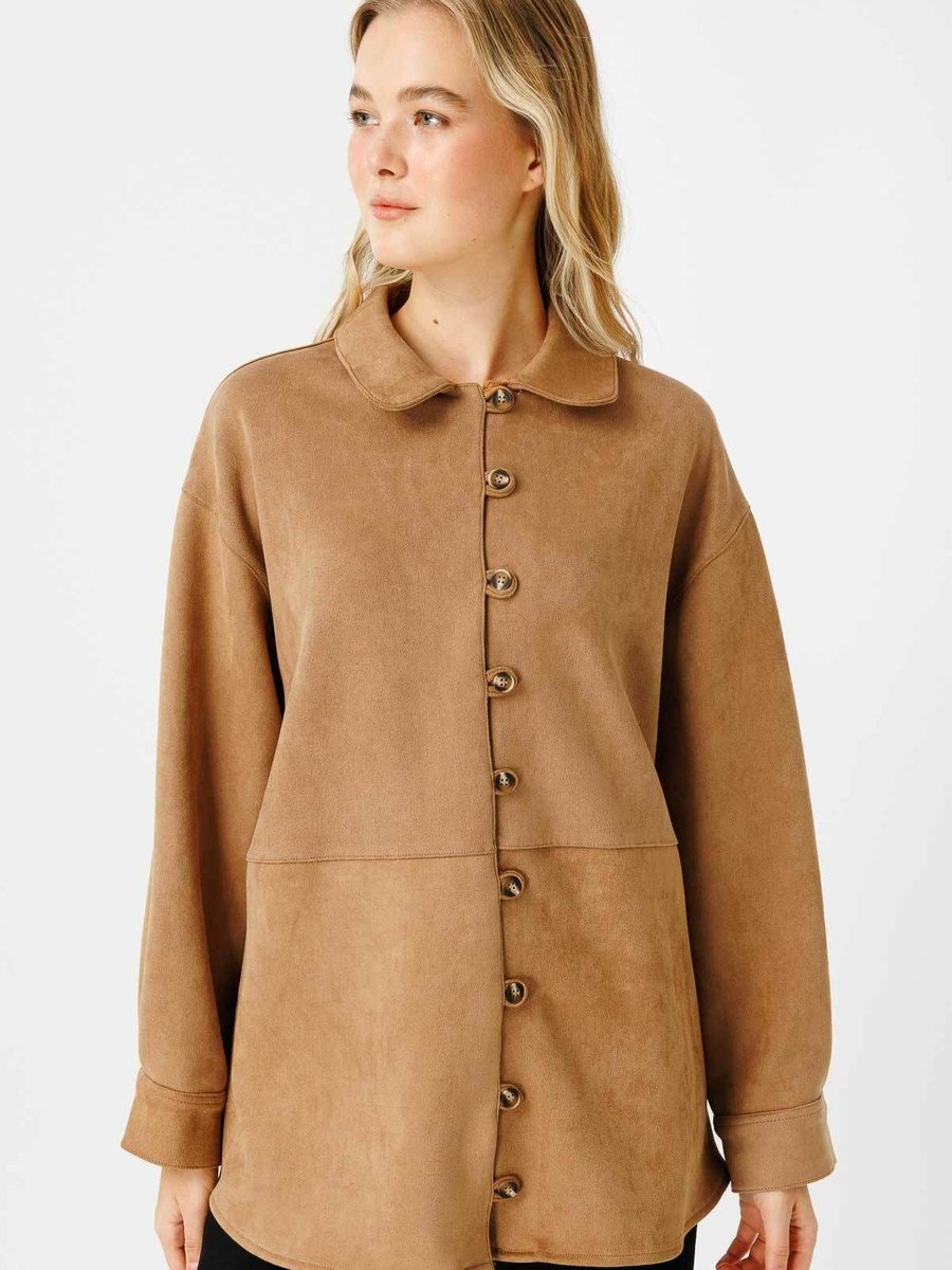 Hooopstore Suede Birit Detaylı Camel Süet Gömlek