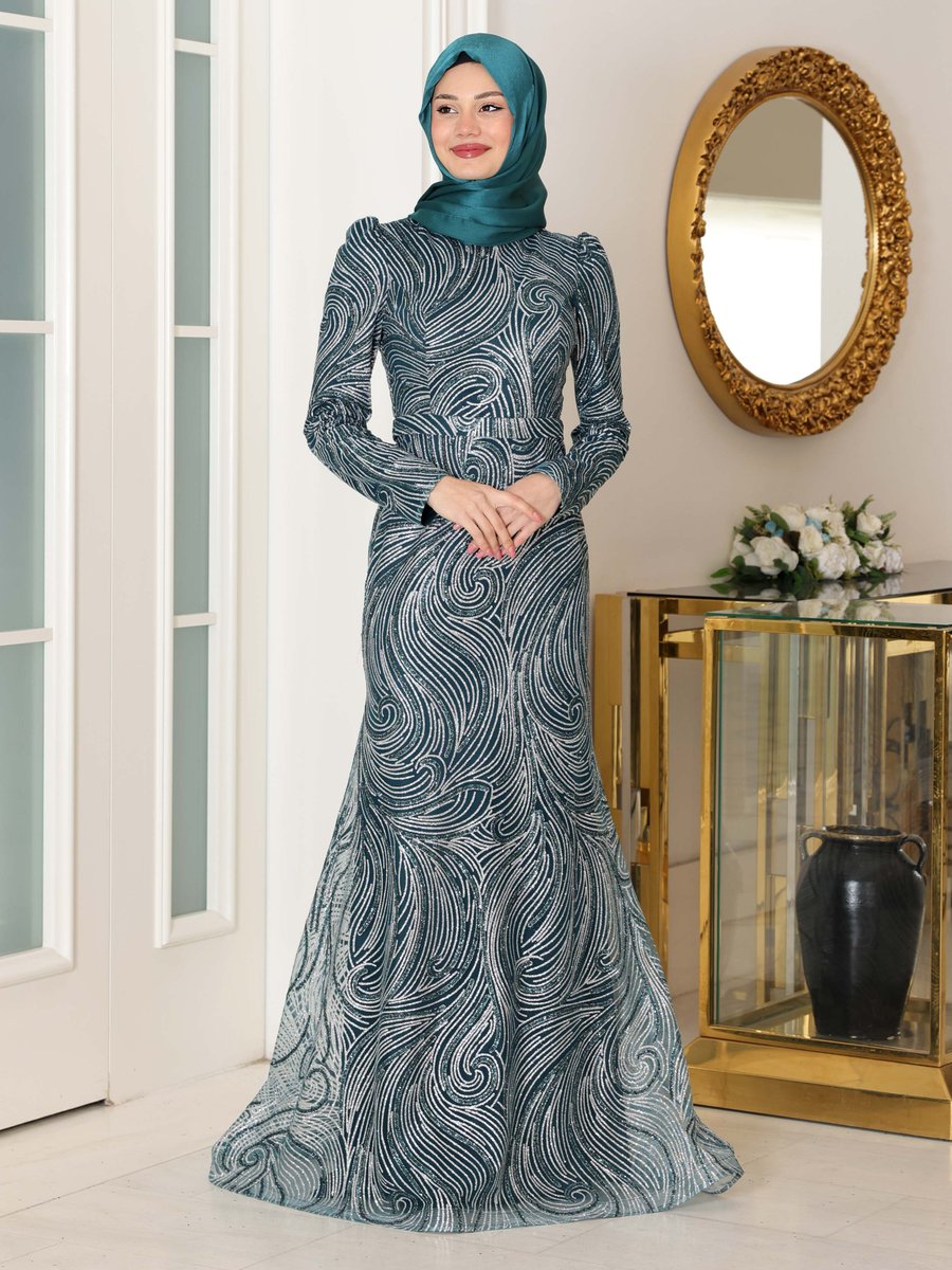 Azra Design Zümrüt Yeşili Irmak Abiye Elbise