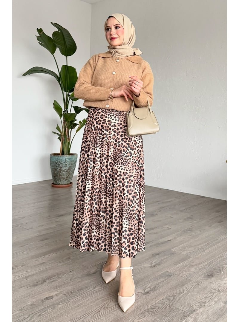 InStyle Leopar Desenli Piliseli Bej Etek