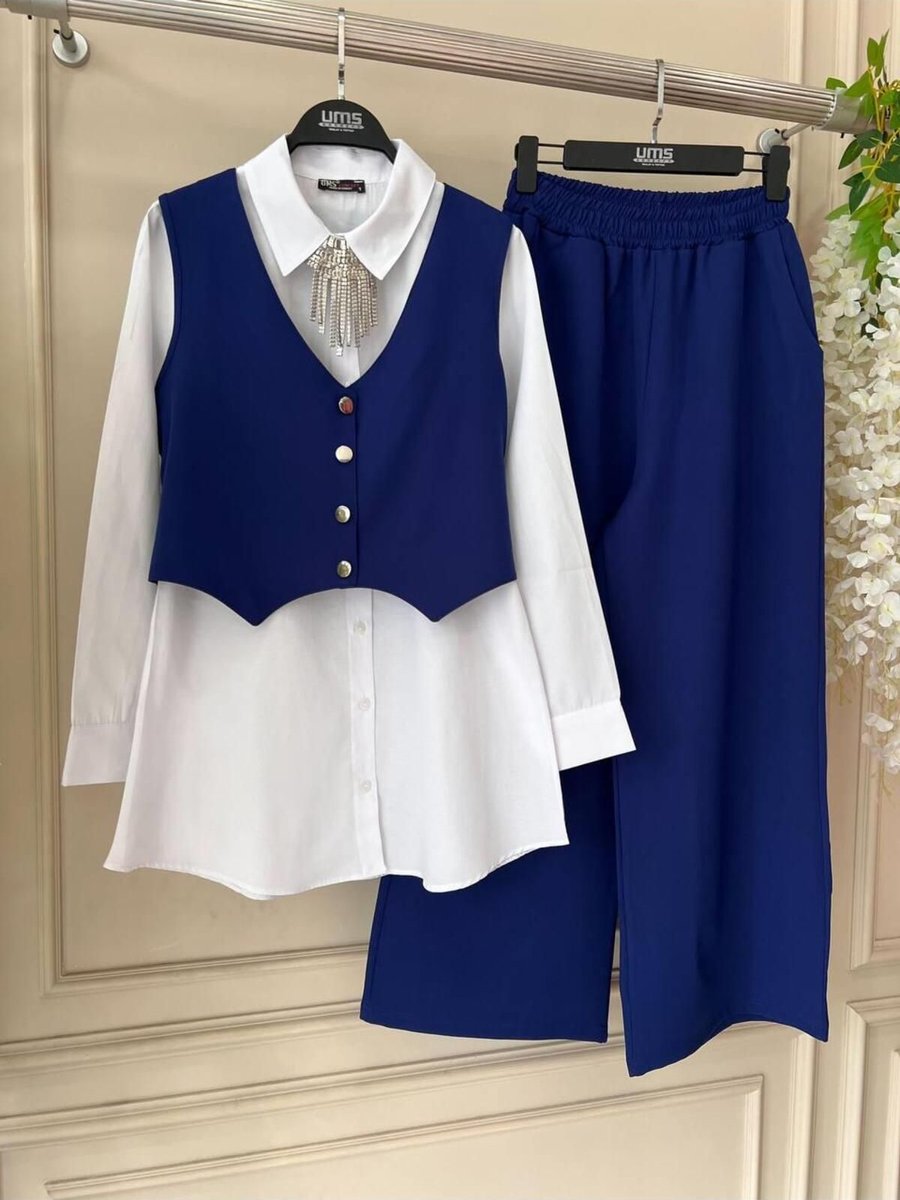 Moda Periy Yelek Gömlek Pantolon Takım Tesettür 3'lü Kombin