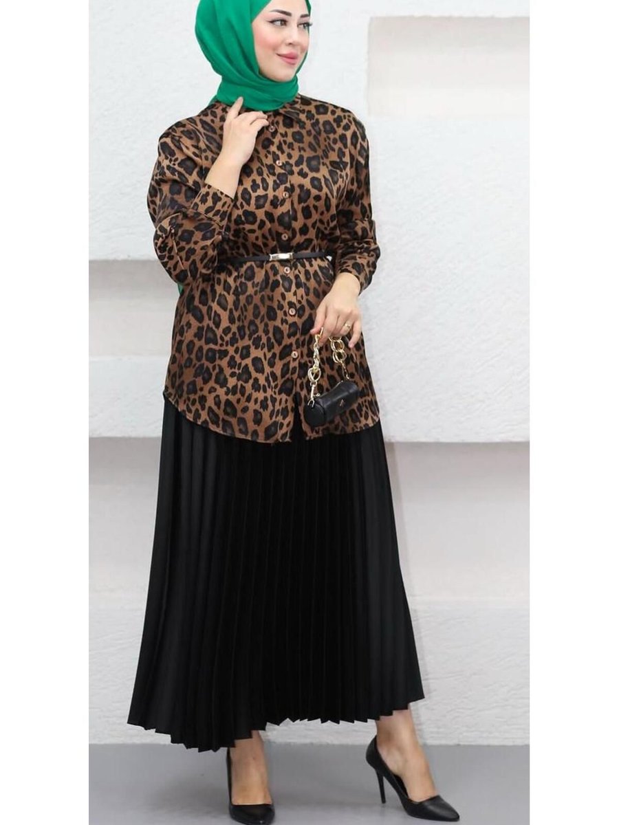 Cng Moda Modaalfabe Saten Gömlek Leopar Desen
