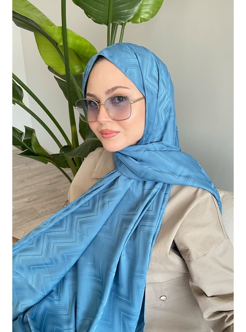 Ozprive Scarfs Zikzak Çizgili Mavi Jakar Şal Ozprive Scarfs Zikzak Çizgili Mavi Jakar Şal