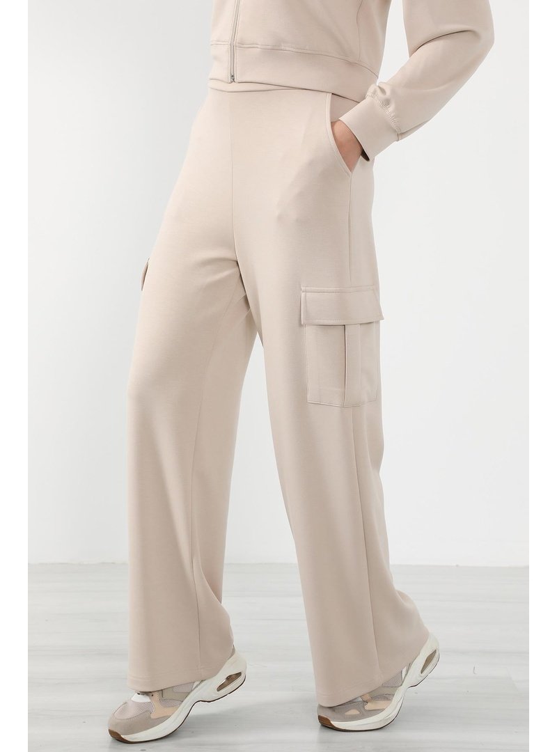 Aisha`s Design Bej Yüksek Bel Kargo Pantolon,ea