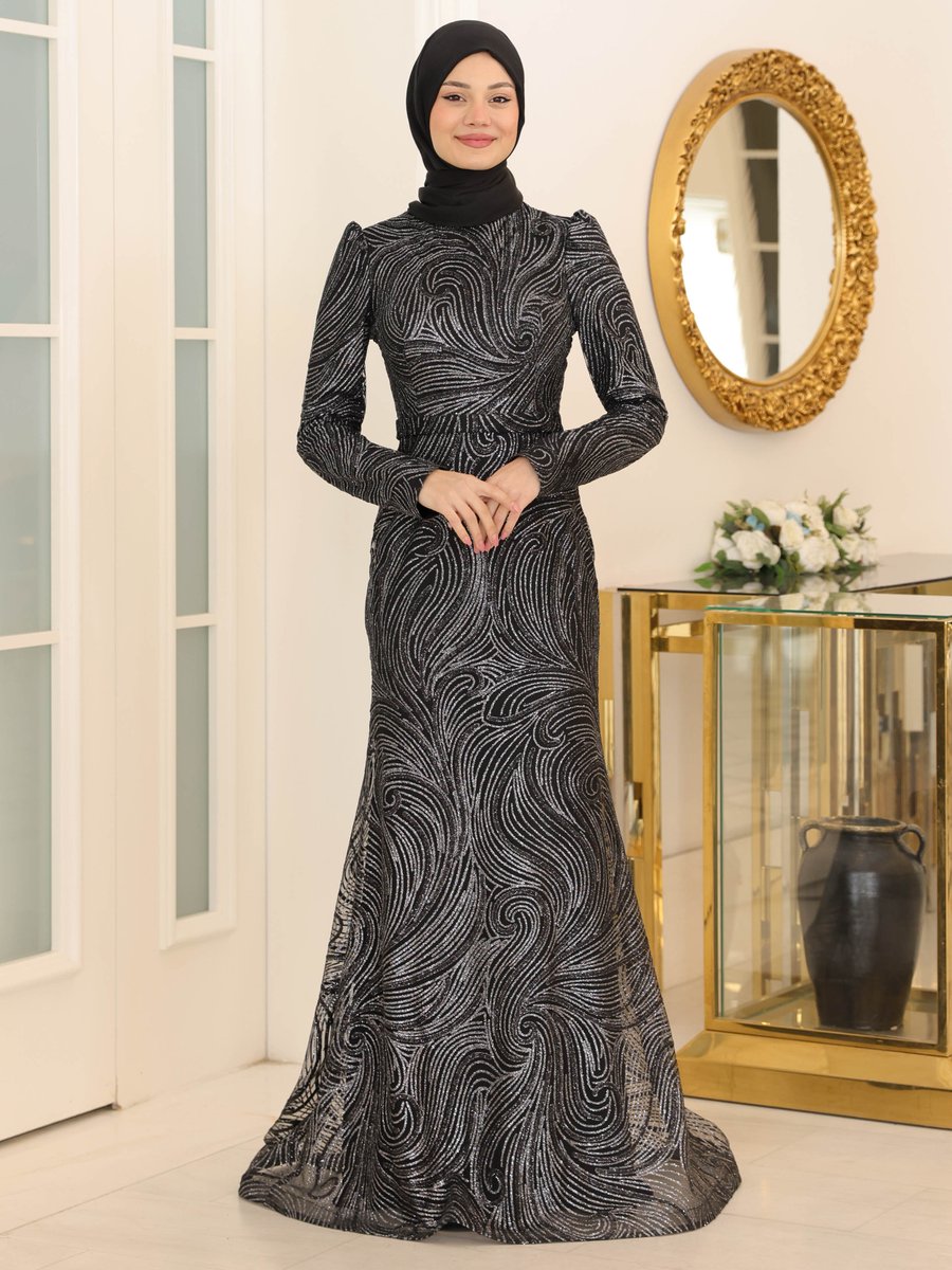 Azra Design Siyah Irmak Abiye Elbise