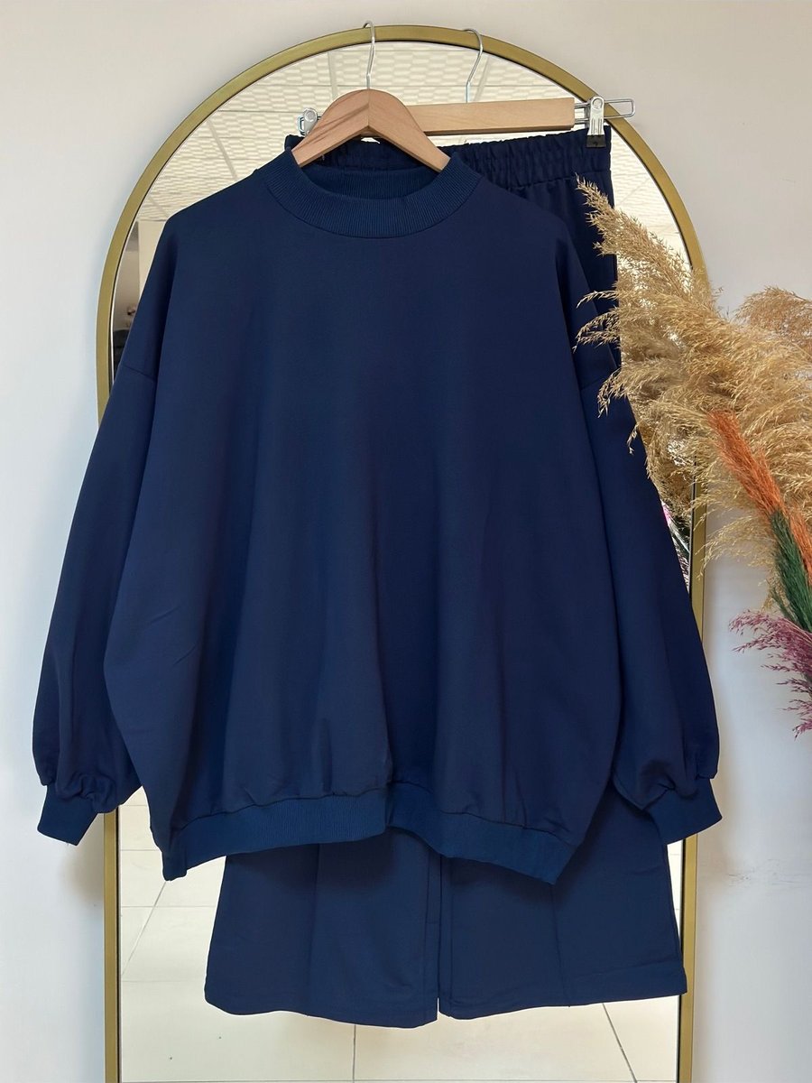 Ebrar Store Dilşah Bol Sweat İki İplik Pantolonlu Takım Lacivert