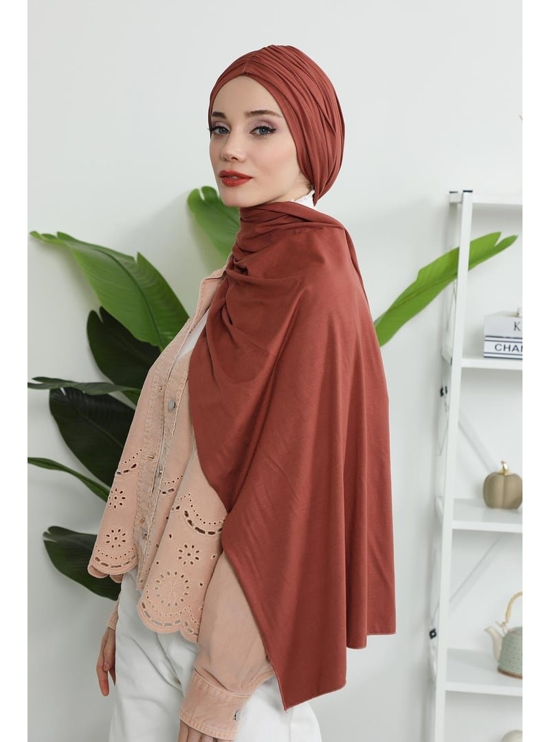 Aisha`s Design Tarçın Büzgülü Penye Boneli Şal,bt