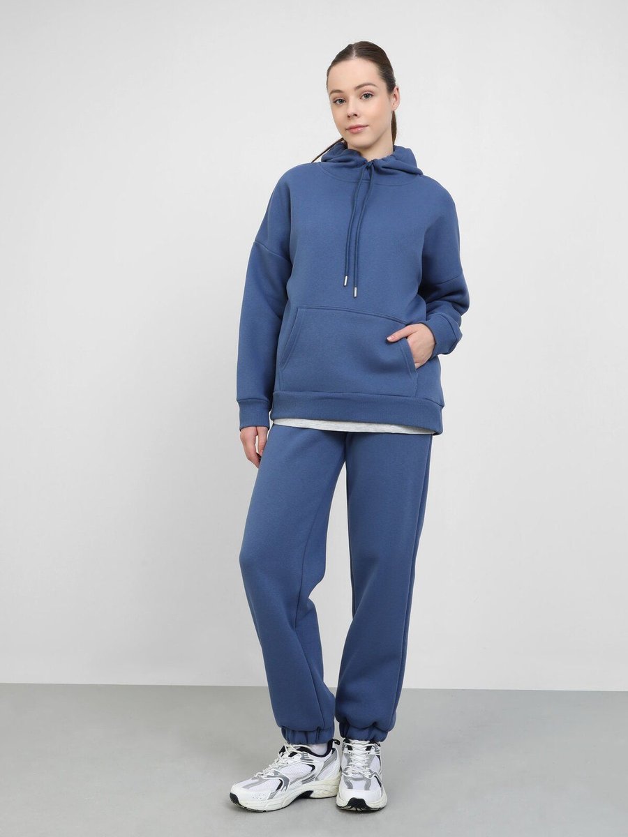 Benin Şardonlu Kapüşonlu Oversize Sweatshirt Açık İndigo