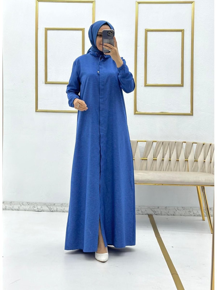 Moda Krash Cm Boyunca Keten Fermuarlı Yazlık Ferace