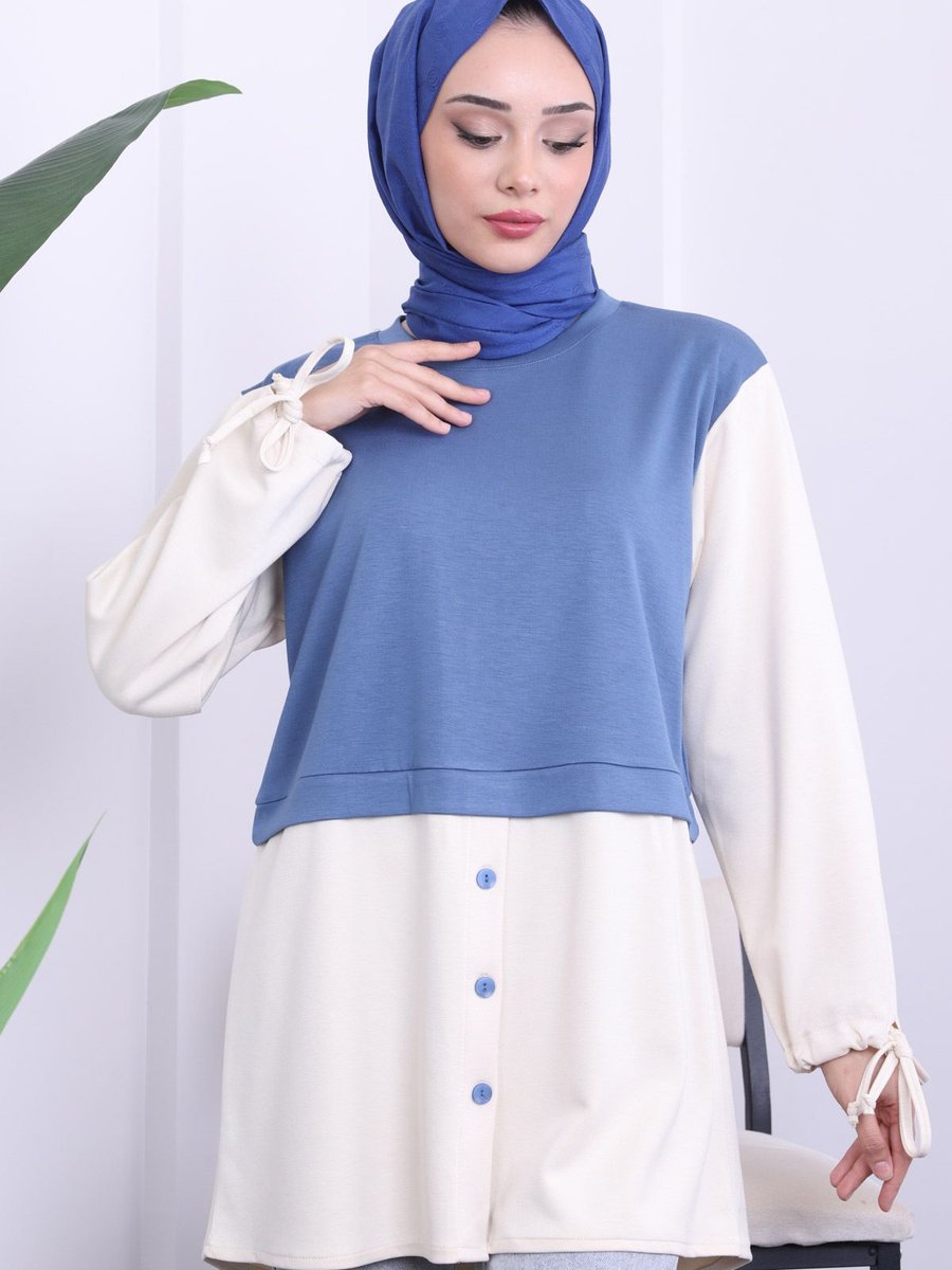 İmajbutik İndigo Kol Bağlamalı Tunik