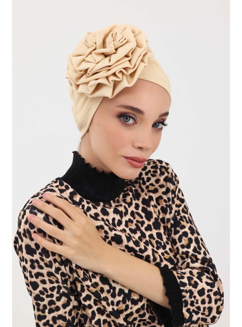 Aisha`s Design 21ıv Krem Güllü Bone Türban,b