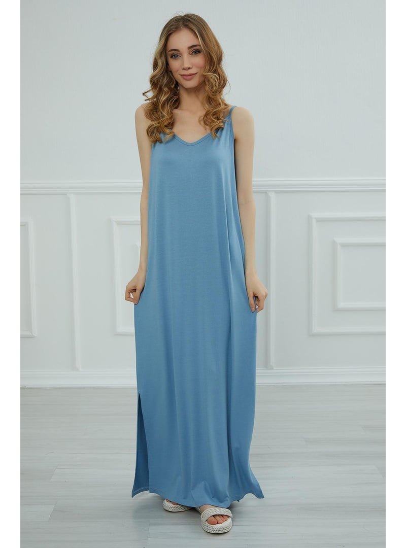 Aisha`s Design Mavi Askılı Penye Elbise,elb
