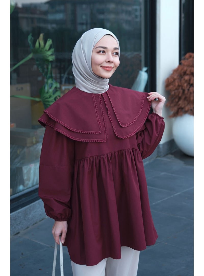 Locco Moda Bordo Çift Yaka Gupurlu Gömlek
