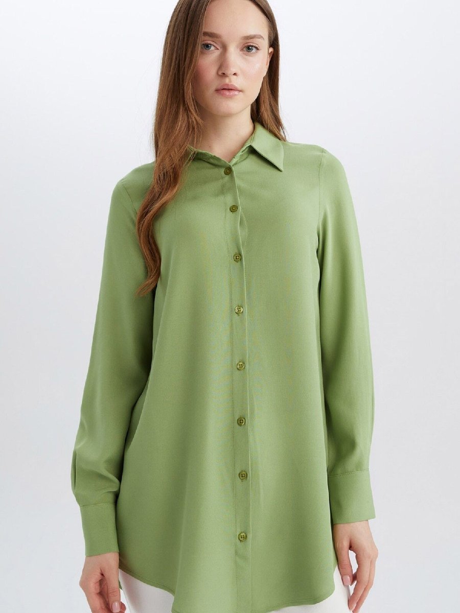 Defacto Regular Fit Basic Düz Uzun Kollu Gömlek Tunik Z3538az25sp