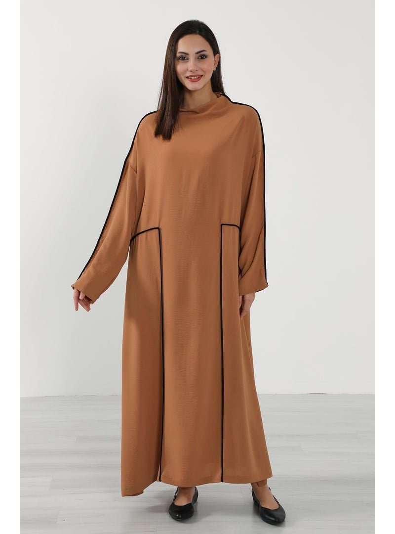 Aisha`s Design Camel Rahat Kesim Şerit Detaylı Aerobin Elbise,elb
