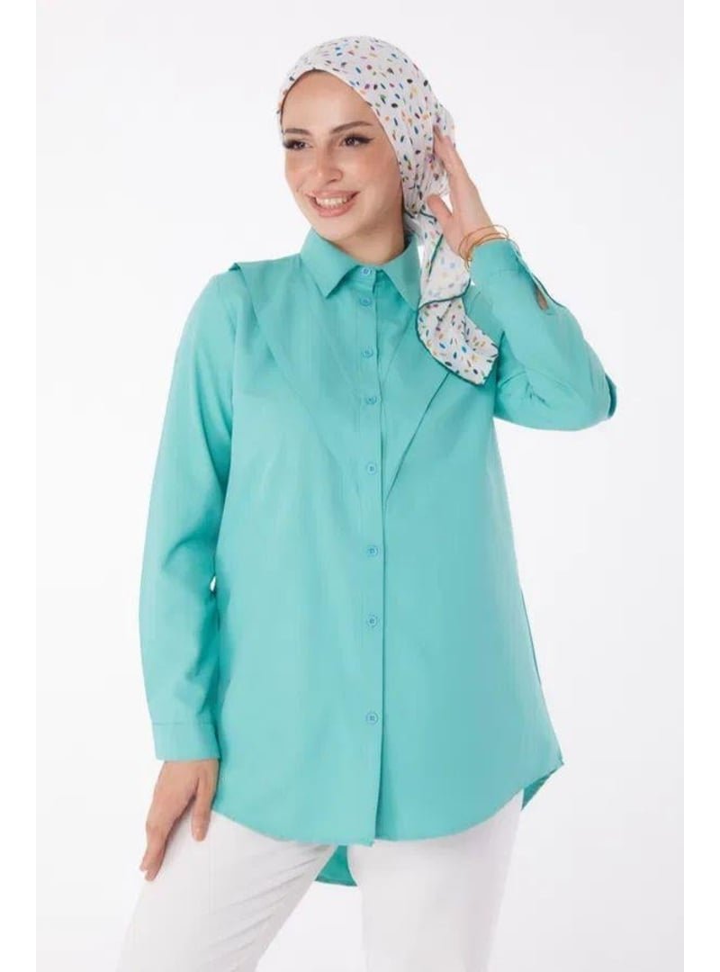 Pelsu Moda Düz Yaka Yeşil Gömlek