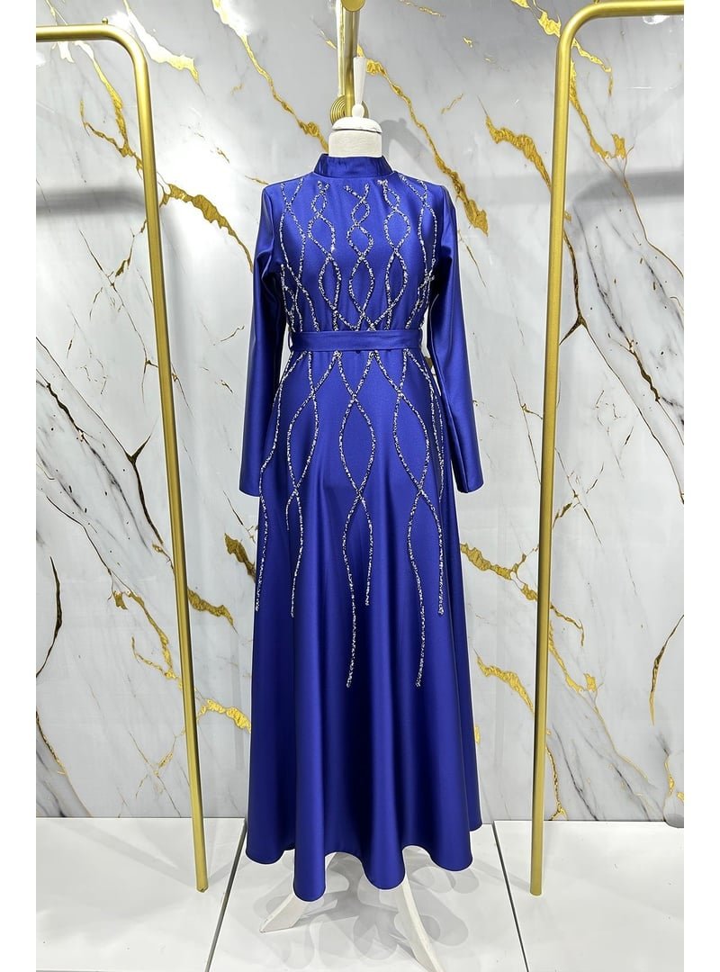 Hakimoda Saks Mavisi Feray Saten Abiye Elbise