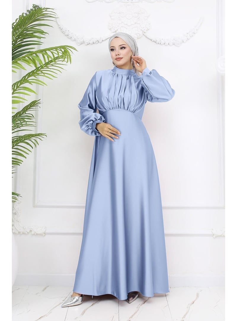 Hakimoda Açık Mavi Gülnun Saten Abiye Elbise