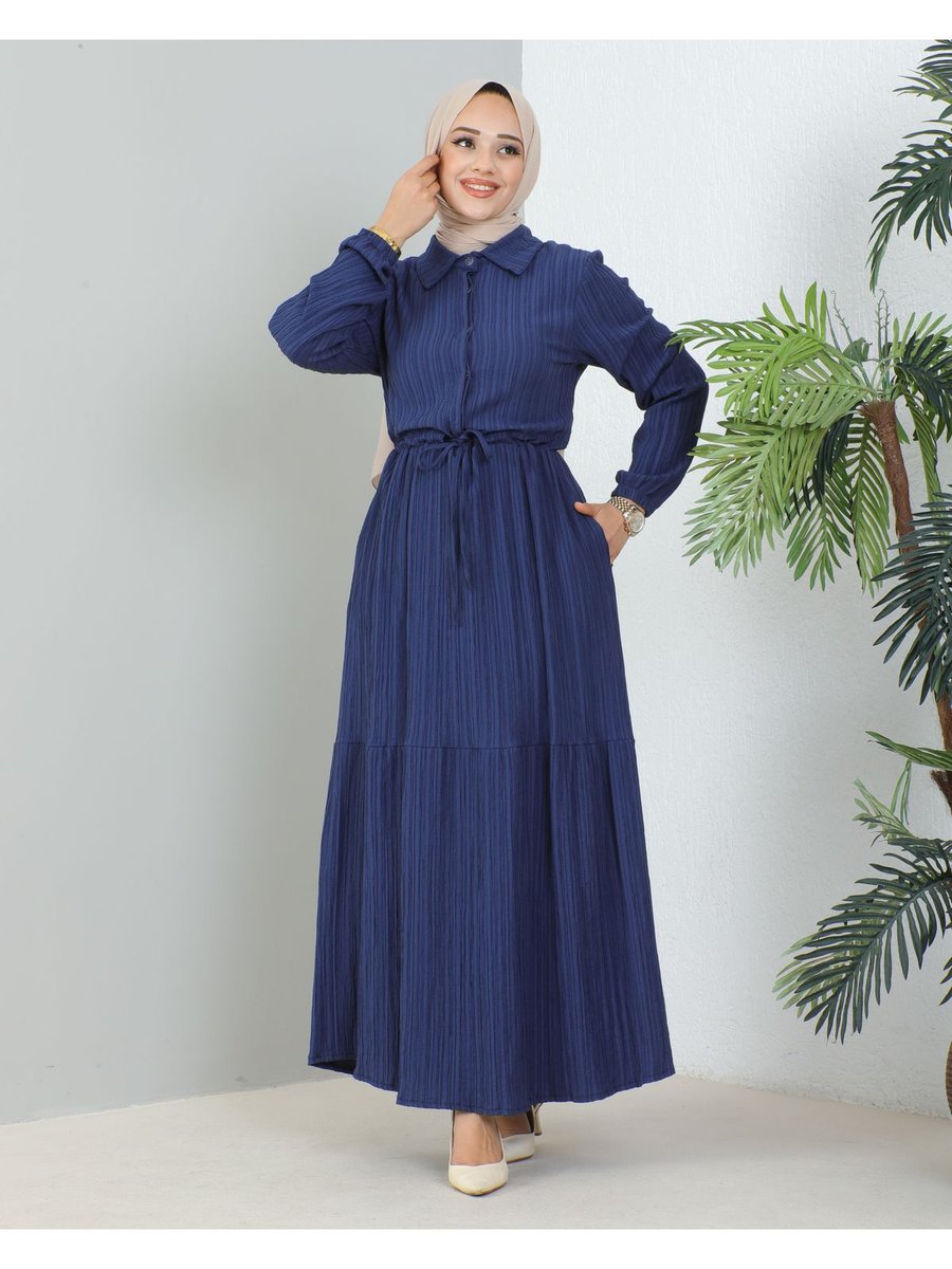 Msk Fashion Lara Yarım Düğmeli Yaka Gömlek Elbise